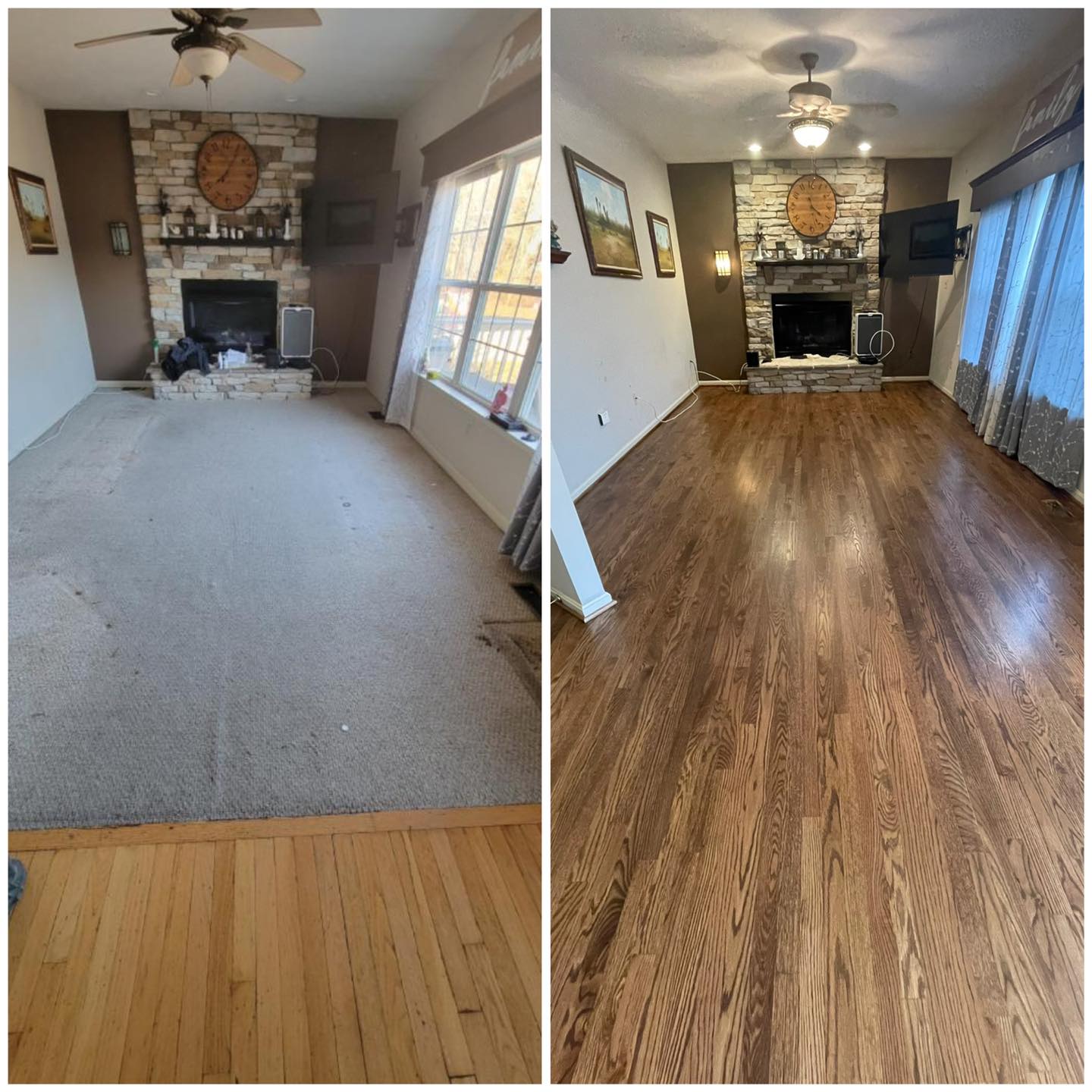 Carpet to hardwood living room transformation