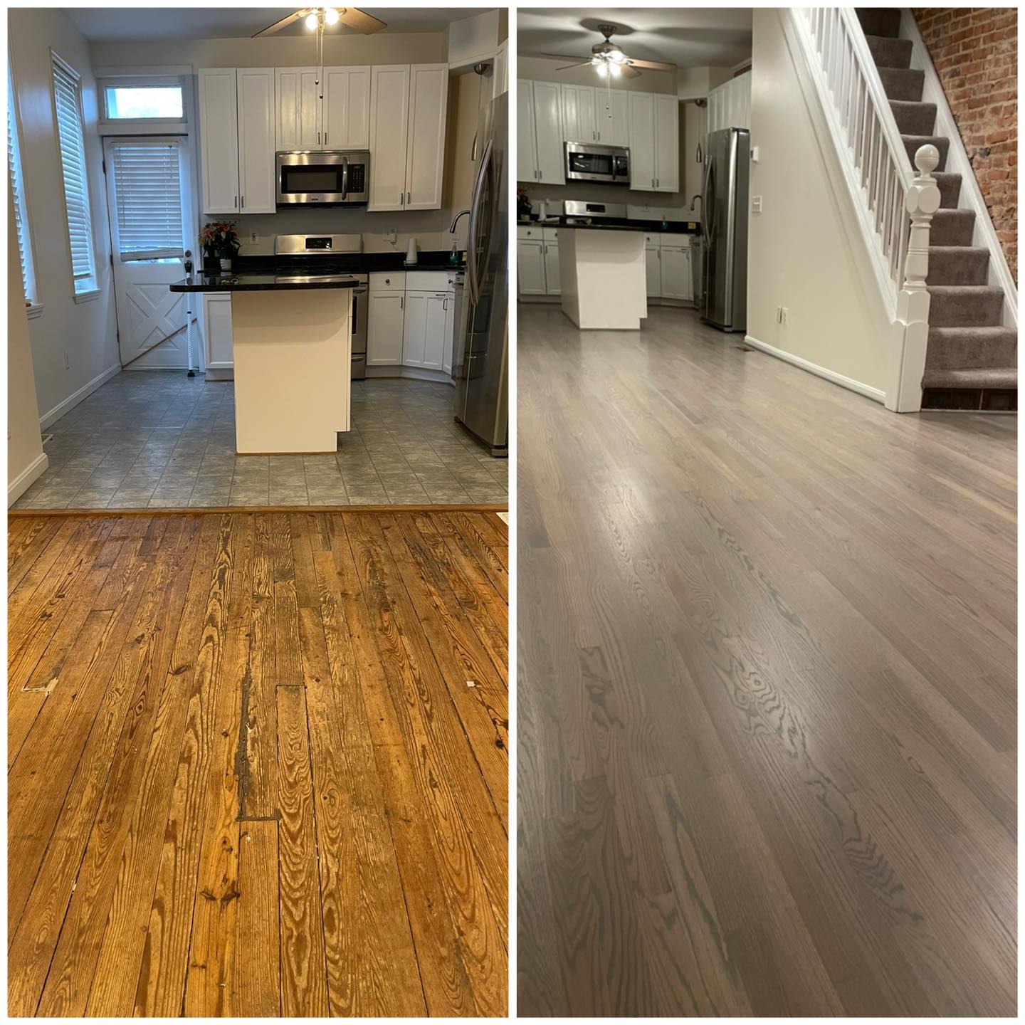 Freshly stained oak hardwood floors