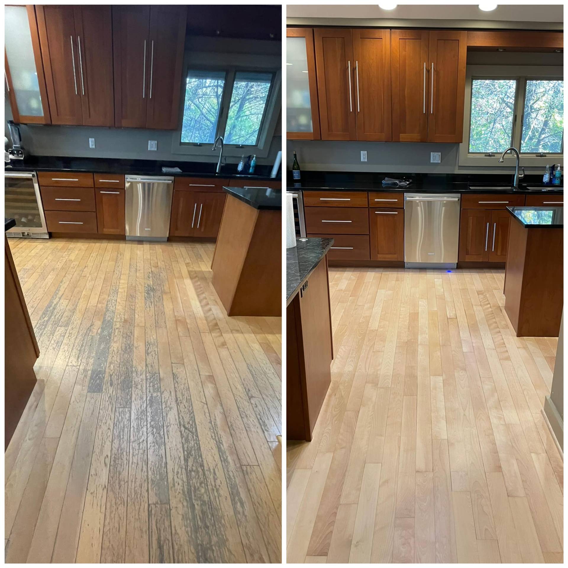 Before and after floor restoration